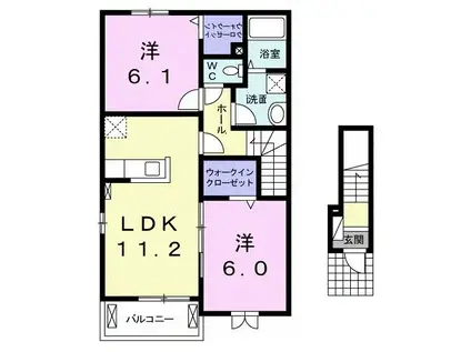 シャトレ・カズB(2LDK/2階)の間取り写真