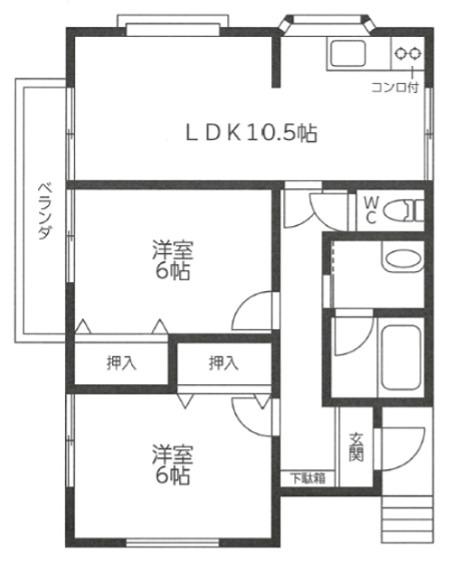 伊奈アパート(2LDK/2階)の間取り写真