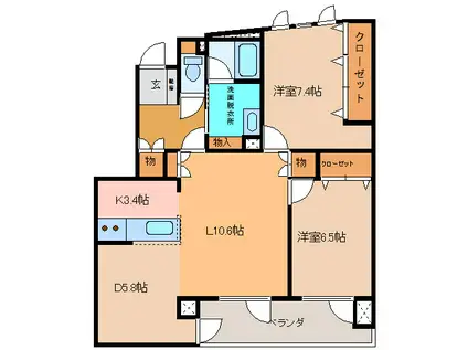 カーサ・ミア(2LDK/3階)の間取り写真
