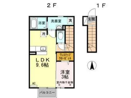 ボヌール(1LDK/2階)の間取り写真