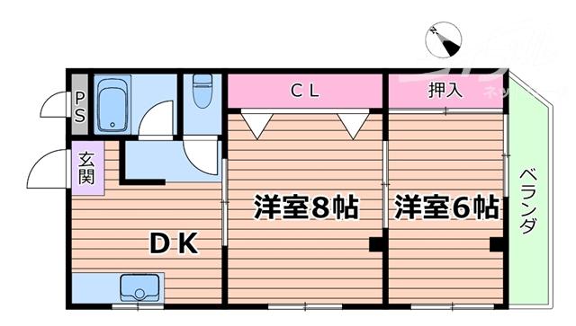 サカエ第6マンション(2DK/2階)の間取り写真
