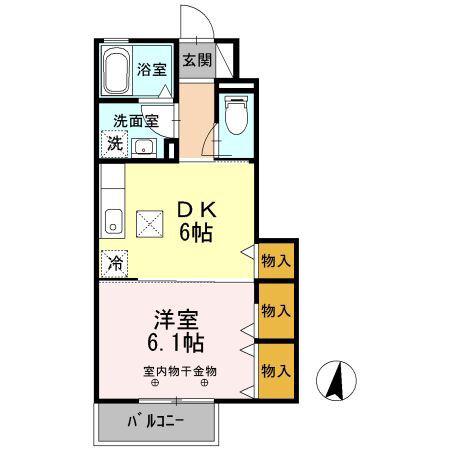 インカーサ36(1DK/1階)の間取り写真