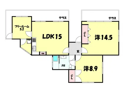 チューティパット(3LDK/1階)の間取り写真