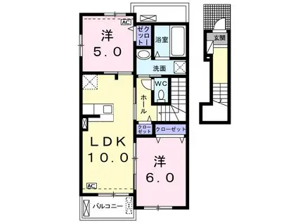 向日葵の和 II(2LDK/2階)の間取り写真