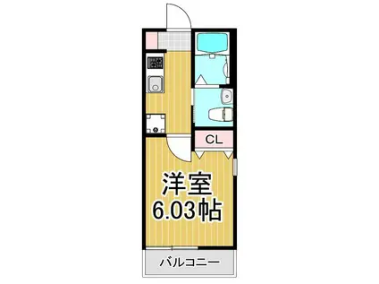 TK-CUBE六町(1DK/2階)の間取り写真