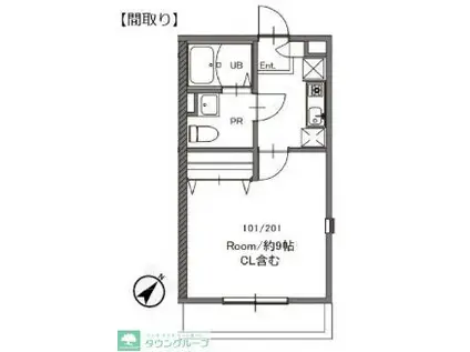 サクラヒルズ(1K/1階)の間取り写真