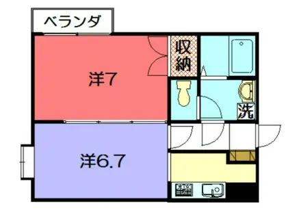 ハイツ中山(2K/1階)の間取り写真