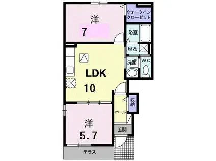 カルム・ラジュールC(2LDK/1階)の間取り写真