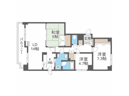 円山北町パークマンションII(3LDK/8階)の間取り写真