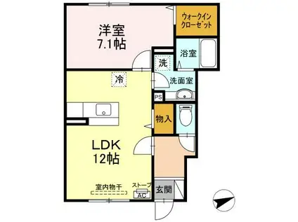 ディアコートプラスアール(1LDK/1階)の間取り写真