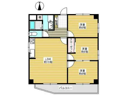 スカイハイツ三郷(3LDK/5階)の間取り写真