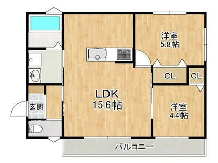 メゾン林(1LDK/2階)の間取り写真