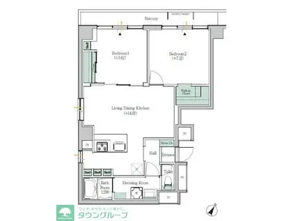 ブルックサイド水天宮前(2LDK/2階)の間取り写真