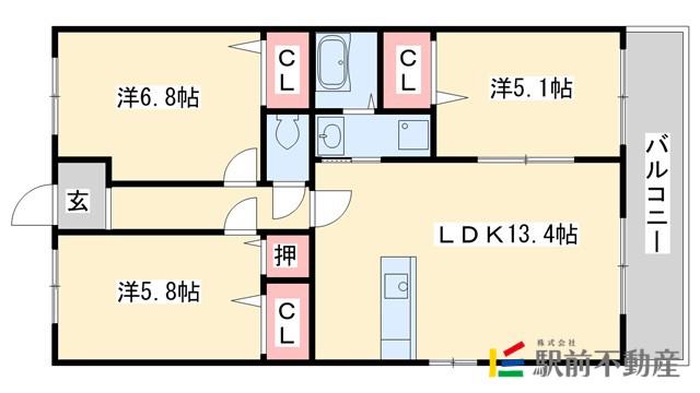 プレジデント正弥朱雀(3LDK/2階)の間取り写真