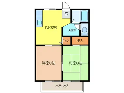 サンスイート門野(2DK/1階)の間取り写真