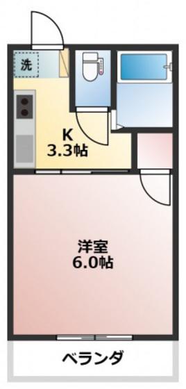 パークプレイス西川原II(1K/2階)の間取り写真
