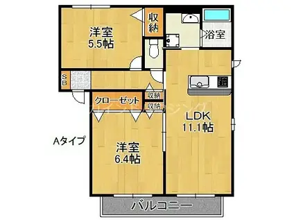 フォンテボヌールII(2LDK/1階)の間取り写真