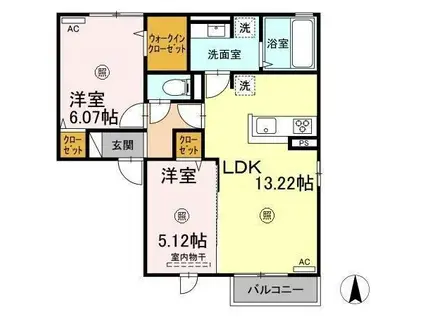 D-ROOM桜 II棟(2LDK/1階)の間取り写真