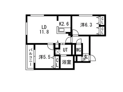 ANGELIC VILLAGE北35条 アンジェリークヴィレッジ(2LDK/1階)の間取り写真