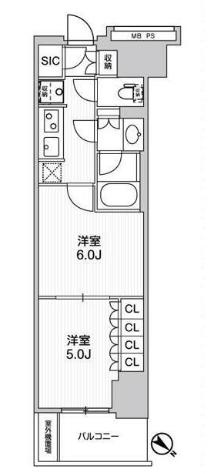 WORVE横浜伊勢佐木町(2K/3階)の間取り写真