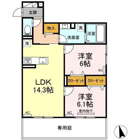 メゾン ド ミュゼ(2LDK/1階)の間取り写真
