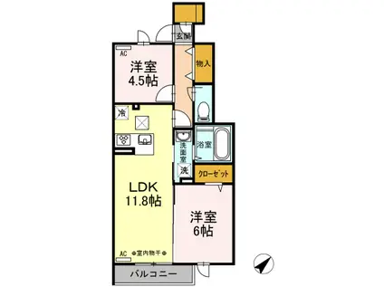 ディーウエストイズムA(2LDK/1階)の間取り写真