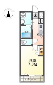 エルバージュ古見(1K/1階)の間取り写真
