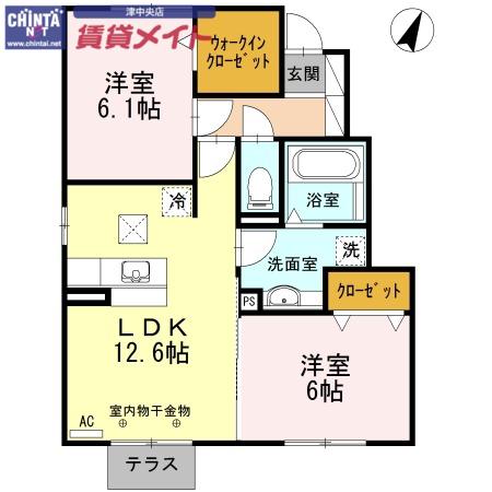 グローリアス(2LDK/1階)の間取り写真