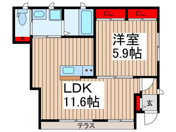 ガーデンヒルズ芝5丁目(1LDK/1階)の間取り写真