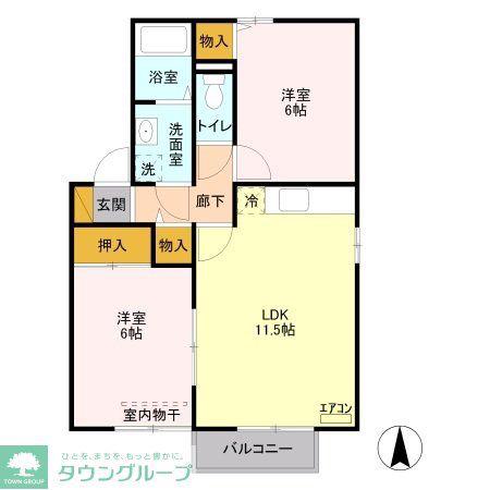 サンライズヒルA(2LDK/1階)の間取り写真