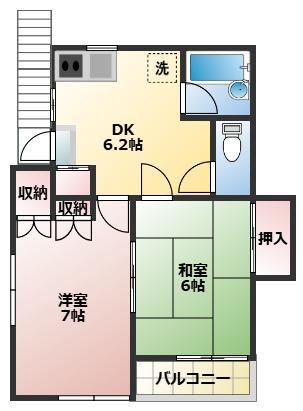 ストークハイツ三軒茶屋(2DK/2階)の間取り写真