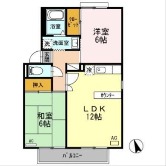 サンシャレー山室(2LDK/1階)の間取り写真