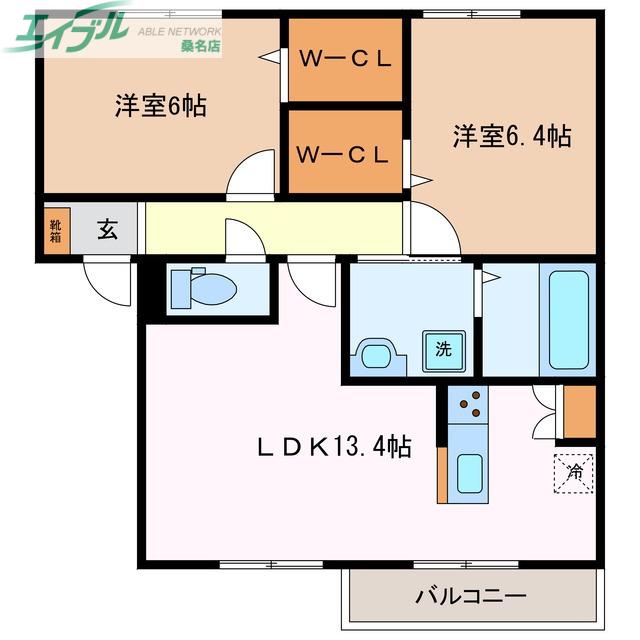 エルメゾン蓮花寺(2LDK/2階)の間取り写真