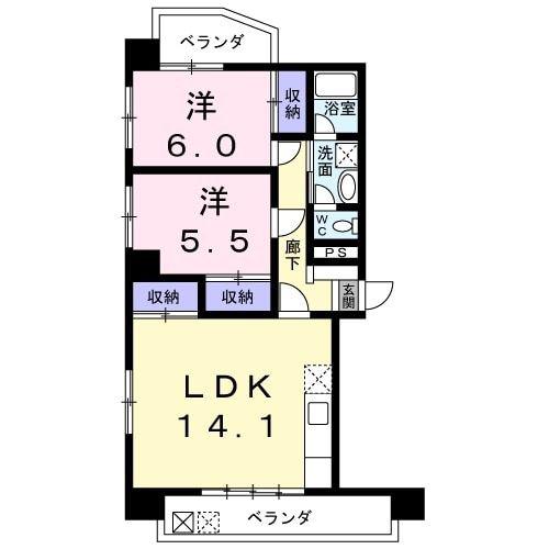 ファミール中渕(2LDK/5階)の間取り写真