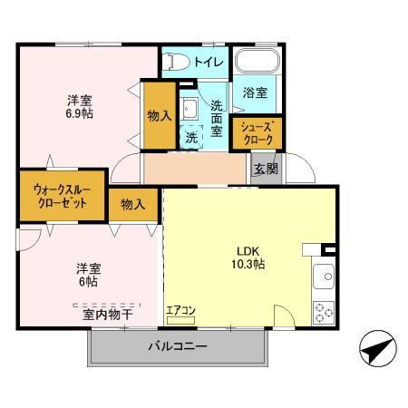 エリーB(2LDK/1階)の間取り写真