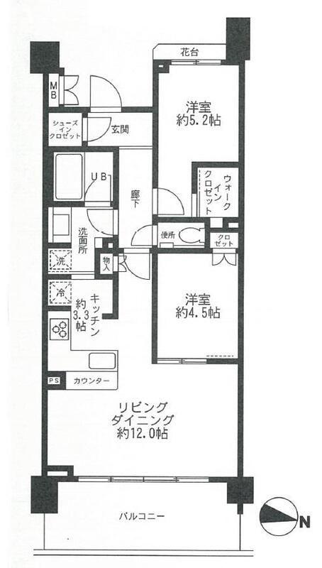 マジェスティハウス新宿御苑パークナード(2LDK/2階)の間取り写真