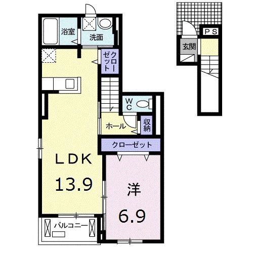 アルコバレーニⅢ(1LDK/2階)の間取り写真