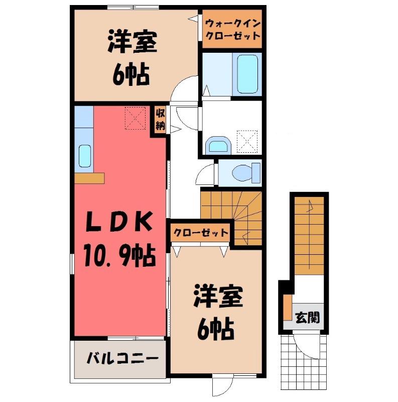 ウッドヴィラージュ(2LDK/2階)の間取り写真