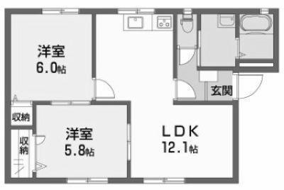 フレグランス関谷 A・B棟(2LDK/2階)の間取り写真