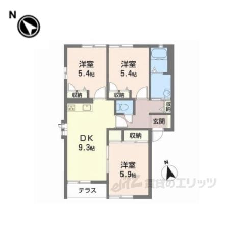 ヴィラくすの木4(3DK/1階)の間取り写真