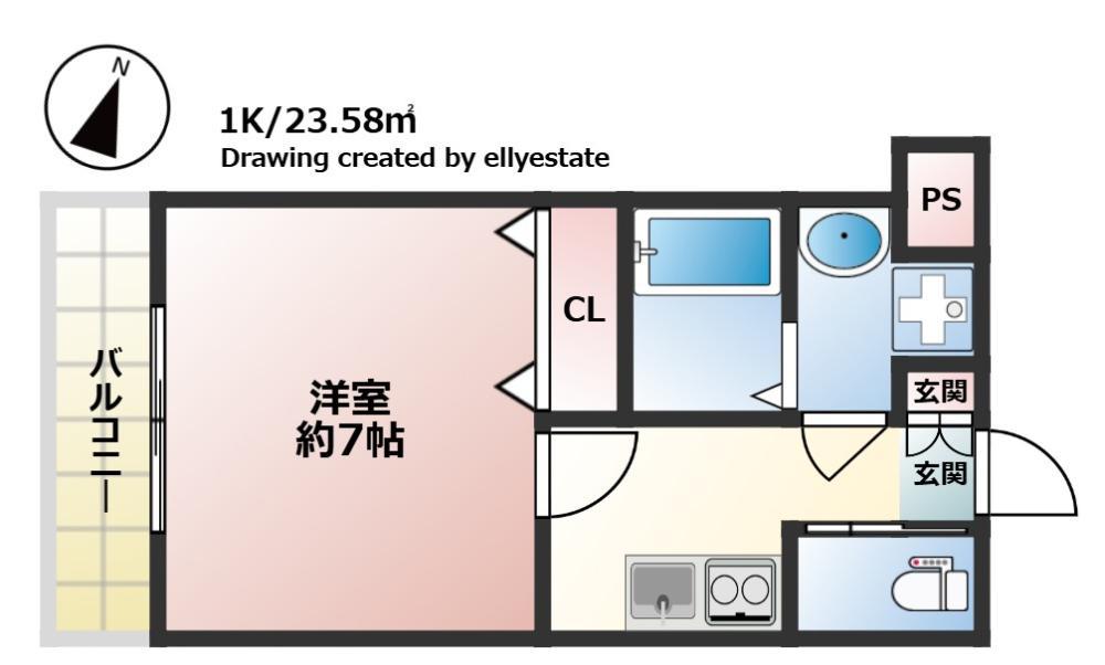 グレイス塚口(1K/1階)の間取り写真