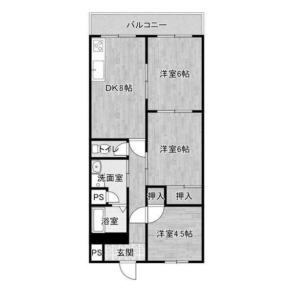 プレアール白水(2LDK/3階)の間取り写真
