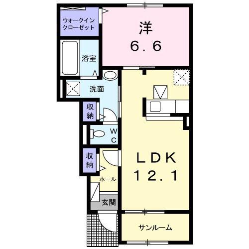 リュミエール B(1LDK/1階)の間取り写真