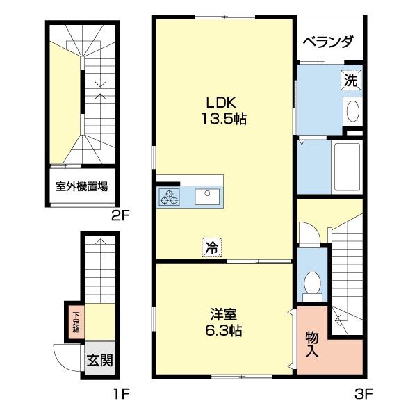 FERIO古川町(1LDK/3階)の間取り写真