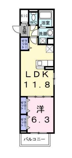 ボワ リュネール(1LDK/2階)の間取り写真