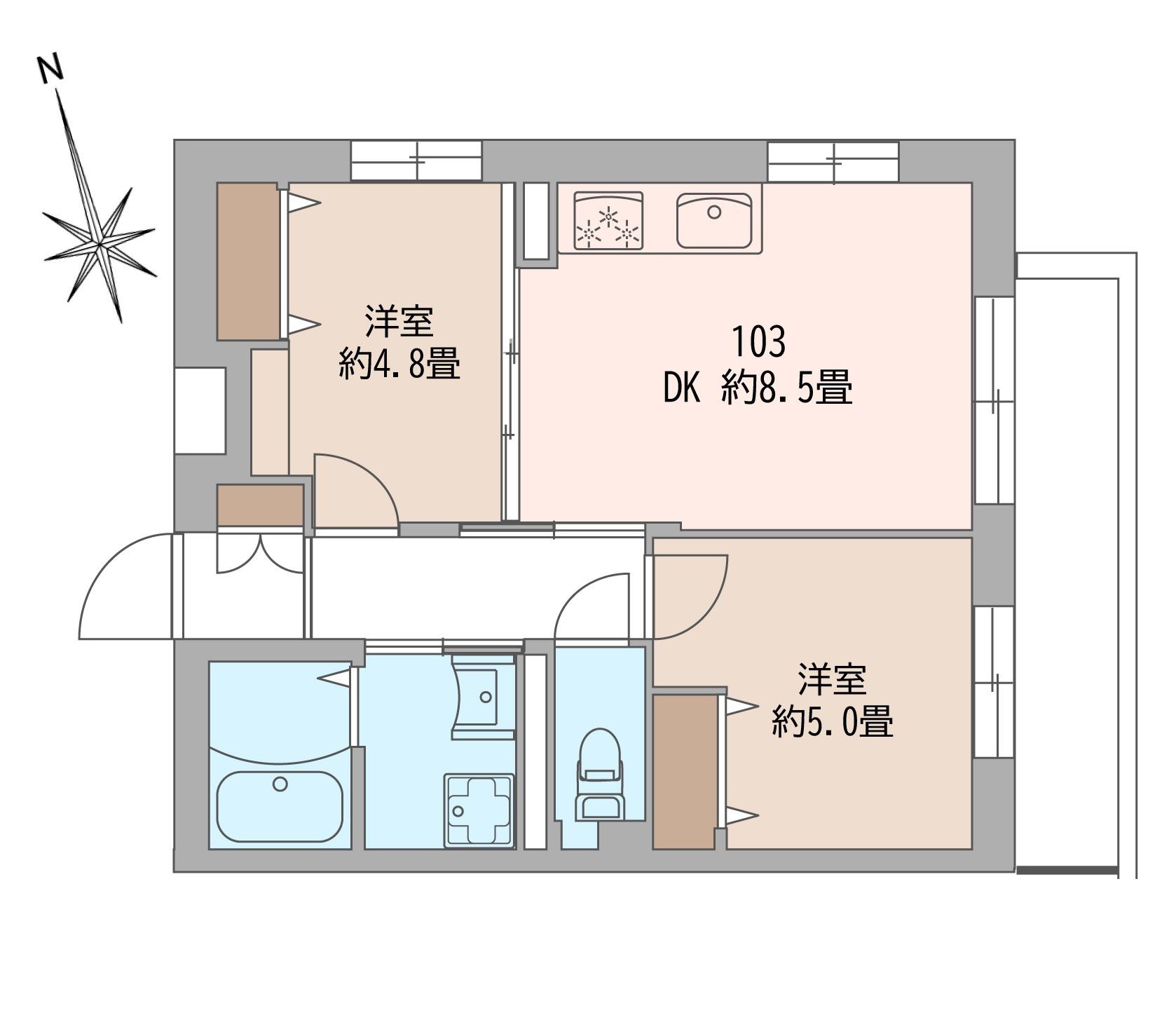 長手門テラス(2DK/1階)の間取り写真