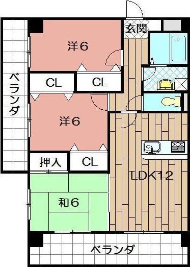 三島マンションI(3LDK/5階)の間取り写真