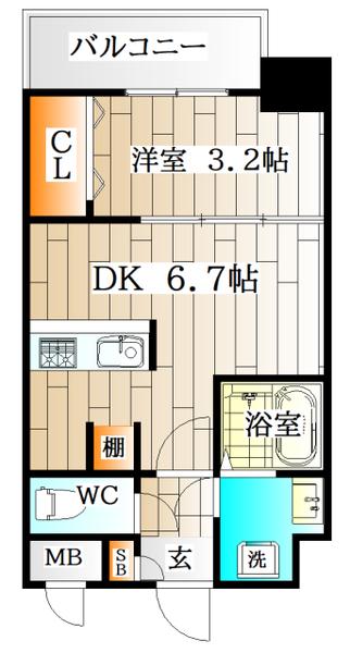 SOAR SINNAGATA(1DK/2階)の間取り写真
