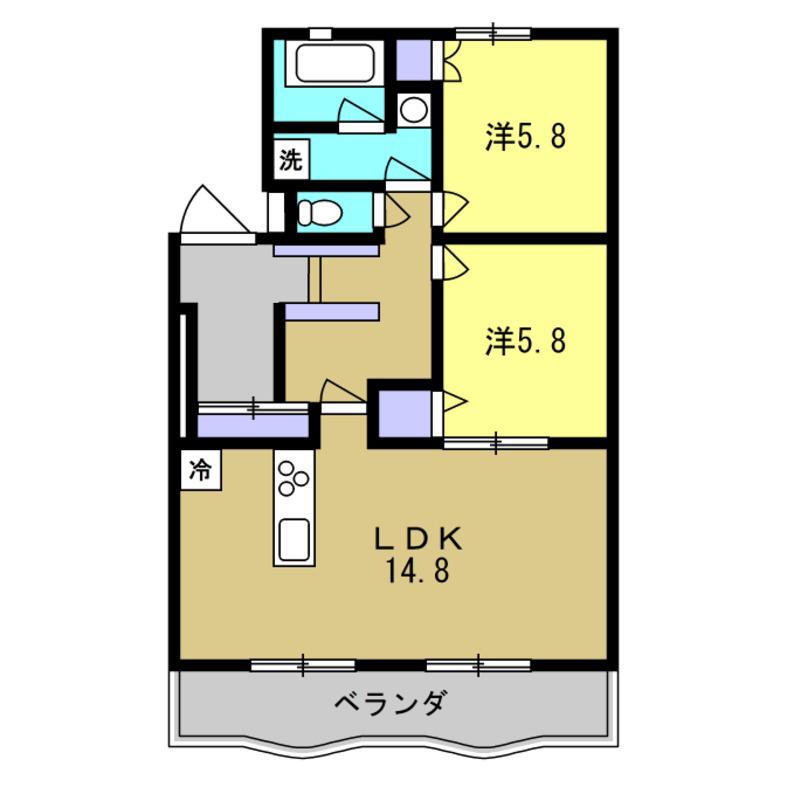 シャトー清城(2LDK/2階)の間取り写真