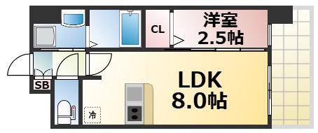 LUXE玉造南(1LDK/14階)の間取り写真